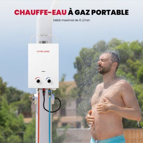 GASLAND BS158-DE 6L 50mbar Tankless Chauffe-eau instantané à gaz, Chauffe-eau à gaz portable avec poignée pliante, Chauffe-eau instantané GPL pour douche de camping/excursion en camping-car/cheval de