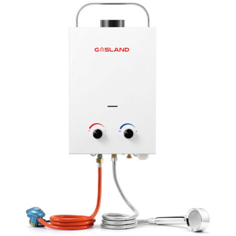 GASLAND BS158-DE 6L 50mbar Tankless Chauffe-eau instantané à gaz, Chauffe-eau à gaz portable avec poignée pliante, Chauffe-eau instantané GPL pour douche de camping/excursion en camping-car/cheval de