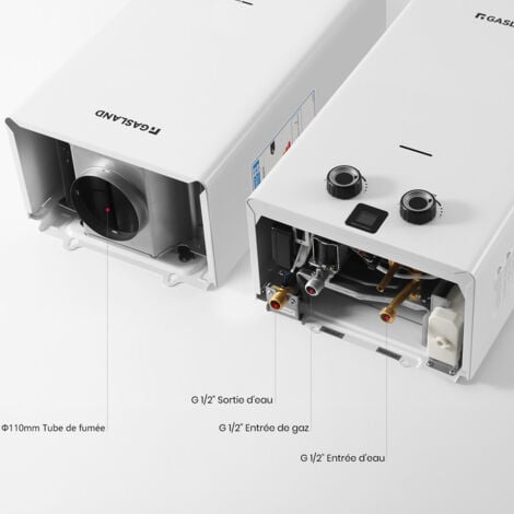 GASLAND BG300 11L Chauffe-eau instantané au propane pour l'intérieur, à faible émission de polluants, Chauffe-eau à gaz LPG avec affichage LED pour usage domestique, blanc, 30/37mbar