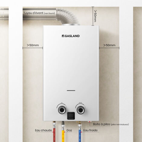 GASLAND BG300 11L Chauffe-eau instantané au propane pour l'intérieur, à faible émission de polluants, Chauffe-eau à gaz LPG avec affichage LED pour usage domestique, blanc, 30/37mbar