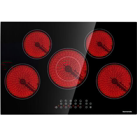 ThermoMate Plaque de Cuisson vitrocéramique encastrée, Avec Minuterie&Serrure de sécurité - CHTB775 - 5 zones - 8200W
