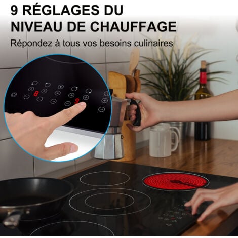 ThermoMate Plaque de Cuisson vitrocéramique encastrée, Avec Minuterie&Serrure de sécurité - CHTB775 - 5 zones - 8200W