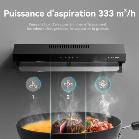 GASLAND Hotte aspirante de 60 cm à double moteur 333 m³/h, Hotte décorative encastrée à Evacuation & recyclage, Touch Control, 2 filtre à charbon - UC60BS - Noir