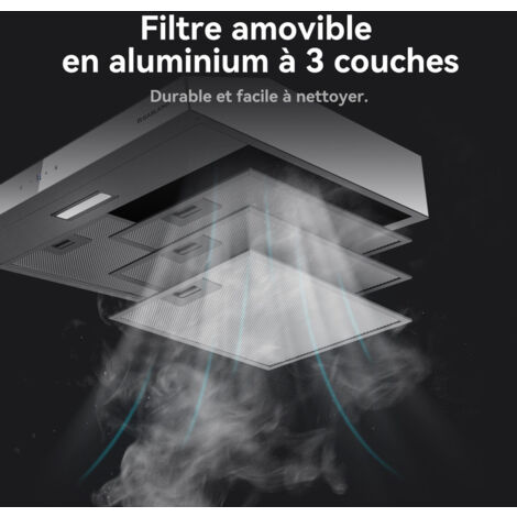 GASLAND Hotte aspirante de 60 cm à Evacuation & recyclage, Hotte casquette silencieuse, 3 niveaux, 1 filtre à charbon - SR60WS - 214 m³/h - Blanc