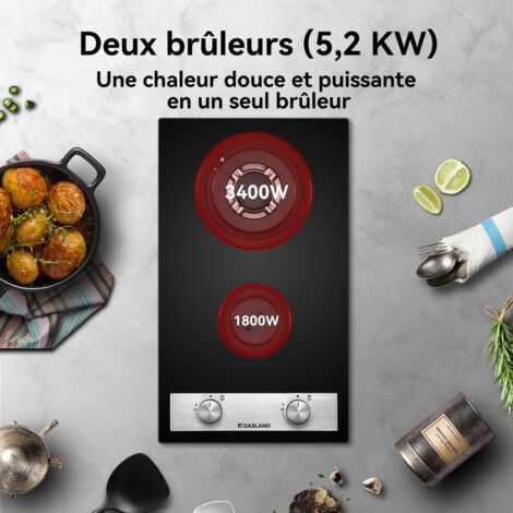 GASLAND Plaque de Cuisson à Gaz Naturel/Butane/Propane encastrée, Surface en verre trempé & Grilles en fonte émaillée - GH30BF - 2 Foyers - 5200W
