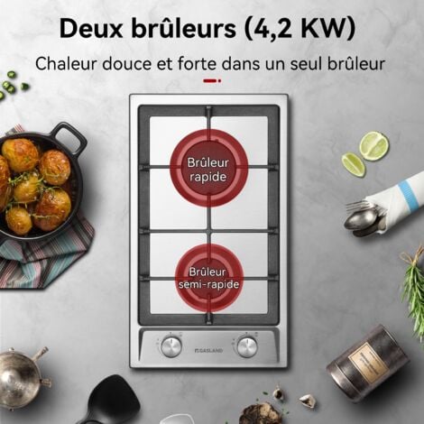 GASLAND Plaque de Cuisson à Gaz Naturel/Butane/Propane encastrée, Acier inoxydable - GH30SF - 2 Foyers - 4200W
