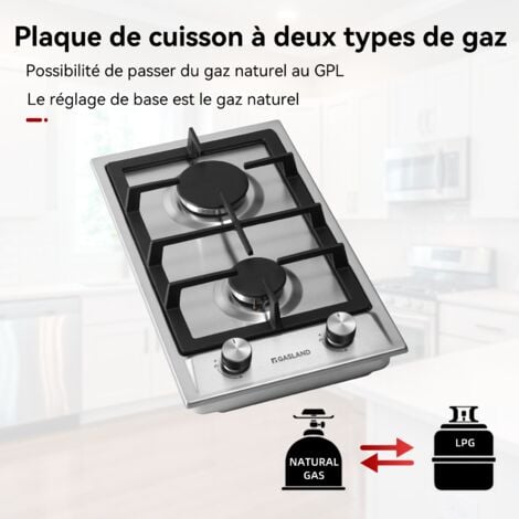 GASLAND Plaque de Cuisson à Gaz Naturel/Butane/Propane encastrée, Acier inoxydable - GH30SF - 2 Foyers - 4200W