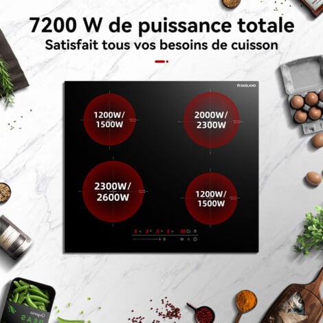 GASLAND IH60BF 60 cm Table de cuisson à induction intégrée 4 zones, 7200W Cuisinière à induction avec Sensor-Touch, fonction Boost, fonctions de maintien au chaud, fonction Stop & Go