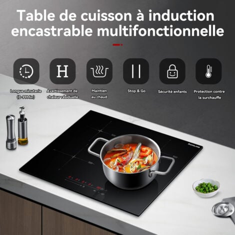 GASLAND IH60BF 60 cm Table de cuisson à induction intégrée 4 zones, 7200W Cuisinière à induction avec Sensor-Touch, fonction Boost, fonctions de maintien au chaud, fonction Stop & Go