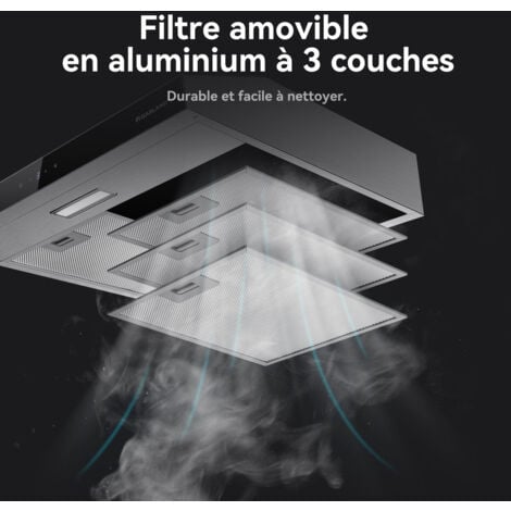 GASLAND Hotte aspirante de 60 cm à Evacuation & recyclage, Hotte casquette silencieuse, 3 niveaux, 1 filtre à charbon - SR60SS - 202 m³/h - Argent