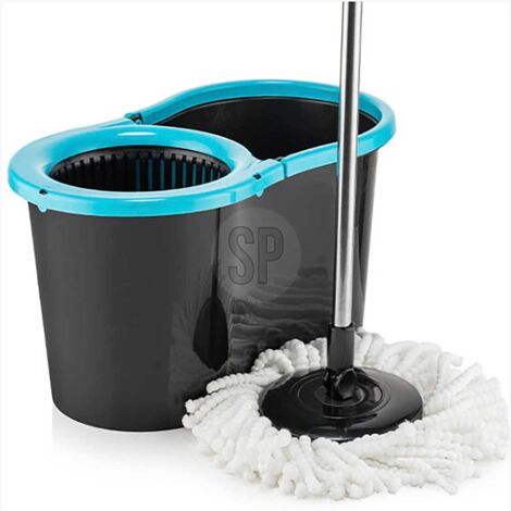 Produktbild von UltraClean Wischset – Spin Mop & Eimer Set, Blau, Mit 360° Drehbarem Mopp, Auswringbar, Für Alle Böden