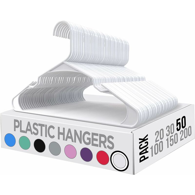 Plastic Hangers, 50 Pack, with Non Slip Coating at Shoulders and Bar, Gray