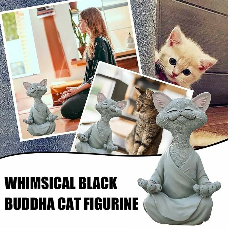 Cat Figurine, Meditation Yoga Happy Cat, Zen Cat Relaxed Pose