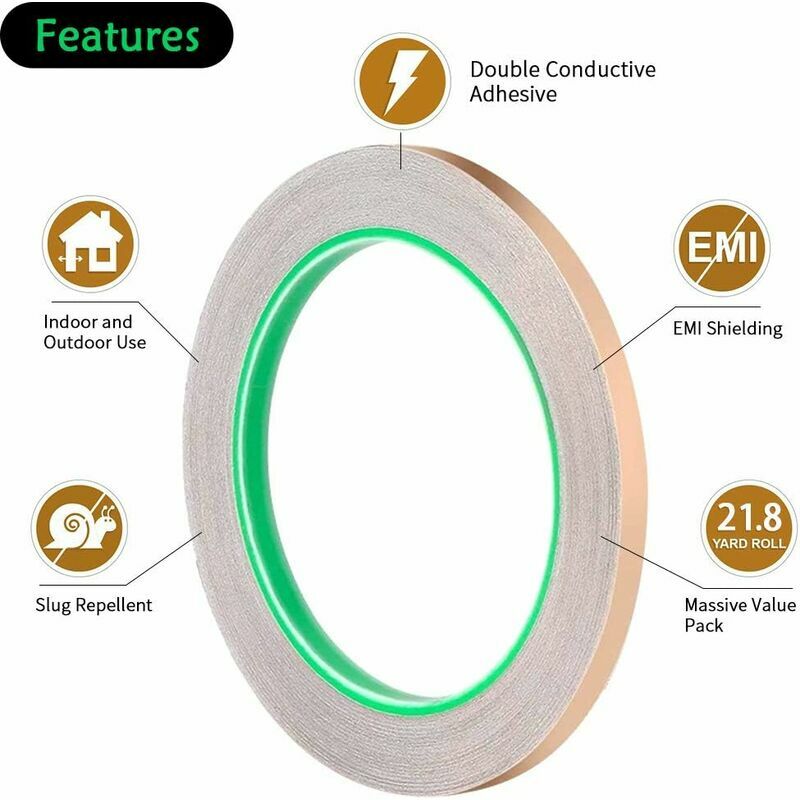 Copper Foil Tape Conductive Strip Adhesive Double Sided For Guitar EMI  Shielding Stained Glass Slug Deterrent 5mm 6mm 10mm 25mm