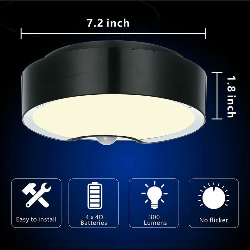 1pc Motion Sensor Ceiling Light, Battery Operated Indoor/Outdoor LED  Ceiling Lights For Closet Hallway Pantry Laundry Stairs Garage Bathroom  Shower Po