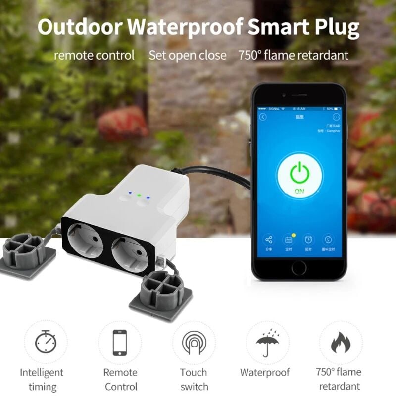 IP44 Outdoor Smart Plug Tuya Smart Life Waterproof Timer Remote Control  Multiple WiFi Power Sockets - China WiFi Power Sockets, Multiple Power  Sockets