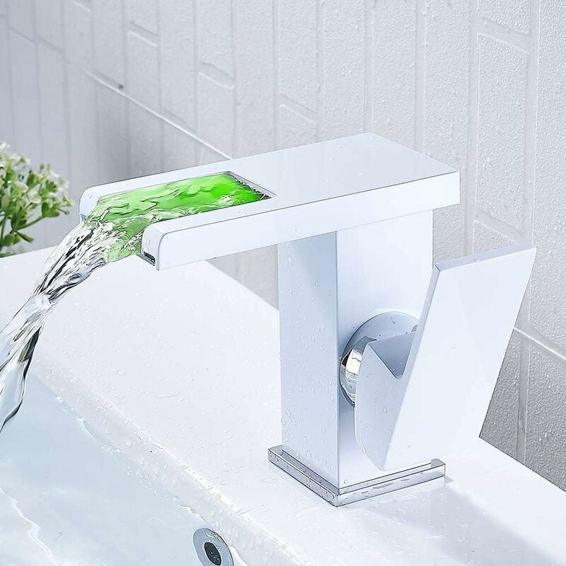 Waterfall LED Bathroom Faucet Black Waterfall Hot Cold Countertop