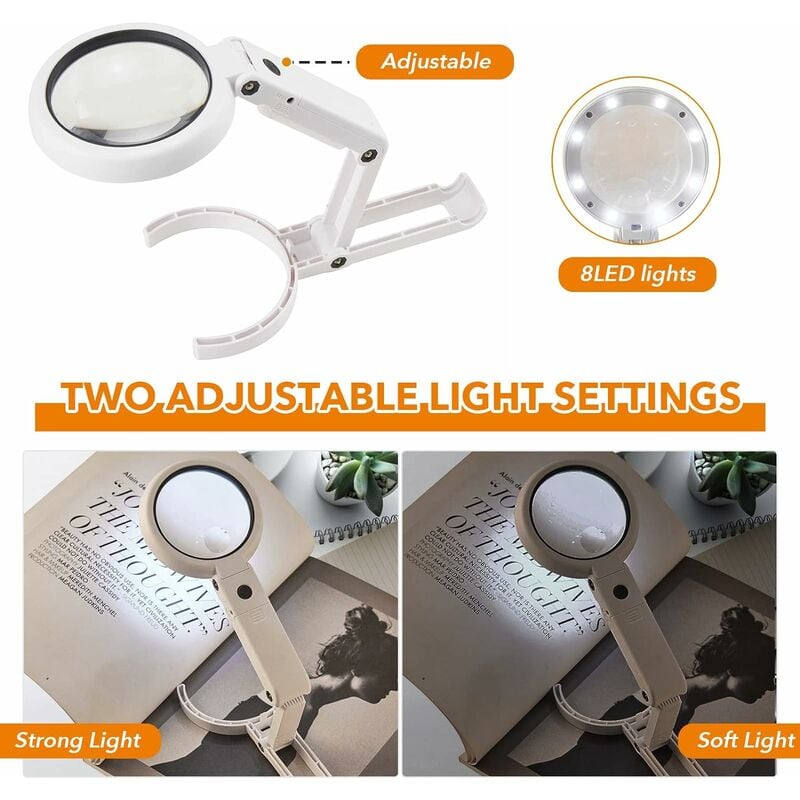 5 / 11x Magnifying Glass Stand Foldable Dimmable Magnifier with Light 8 LED Lamp, Size: 5XL