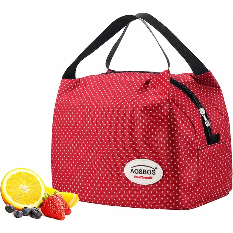 Insulated Lunch Bag Portable Lunch Bag, Polka Dots Red, 6.5L