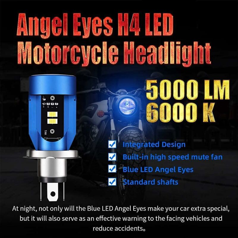 H4 LED per Moto con Occhi Angelo, 6400LM Lampada DC 12V, 1