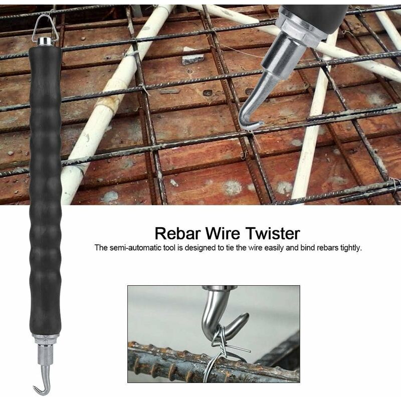 Rebar Wire Twister, 1 x Rebar Binding Tool, Semi-Automatic Retractable Hook  for Cables and Rebar Twist Tool with Soft Rubber Grip (Black)