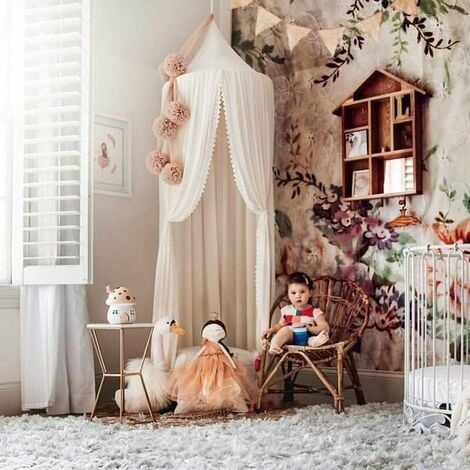 Child Bed Canopy Kids Room Decor Dome Shaped Cotton Mosquito Net Princess Kids Games Tents Baby Room Decoration White 240CM60