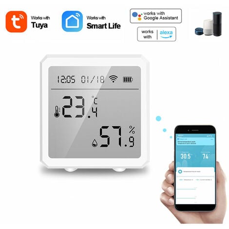 Tuya WiFi Temperature and Humidity Sensor Indoor Smart Life APP Battery  Thermometer Hygrometer Monitor Works With Alexa Google