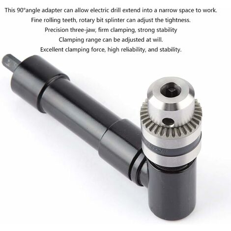 Right Angle Drill Adapter 90 Degree Keyless Extension Chuck 9.5mm Round  Shank with Handle Clamping Range 0.8-10mm