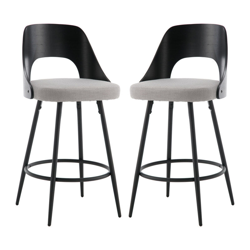 Lot De 2 Tabourets De Bar Design - Tissu Gris, Pieds Noirs Métal - Confort Et Style Rétro Pour Cuisine Ou Salle à Manger