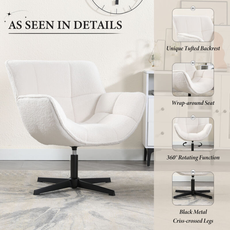 Fauteuil Relax En Fausse Fourrure - Blanc, Cadre Métal, Coussin épais 15cm, Capacité 250 Lb