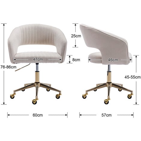 Chaise de Bureau Fauteuil de Bureau Erconomique en Chenille Chaise Bureau avec Siège Pivotant à 360°, Beige