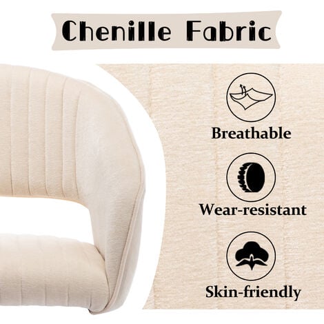 Chaise de Bureau Fauteuil de Bureau Erconomique en Chenille Chaise Bureau avec Siège Pivotant à 360°, Beige
