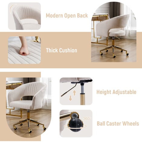 Chaise de Bureau Fauteuil de Bureau Erconomique en Chenille Chaise Bureau avec Siège Pivotant à 360°, Beige