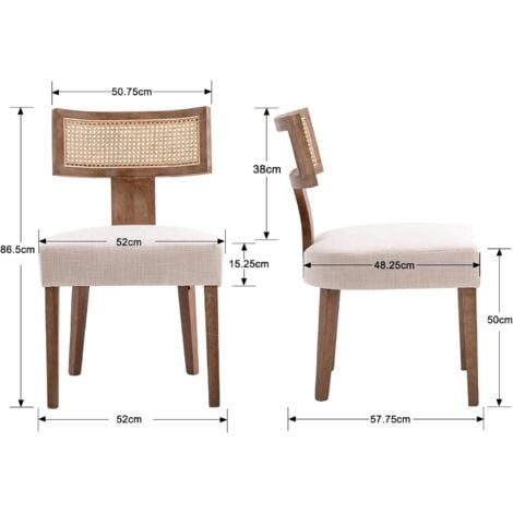 Chaises de Salle à Manger Lot de 2 Chaise en Bois et Lin Chaise de Salle a Manger Bois Chaise de Cuisine pour Restaurant, Beie