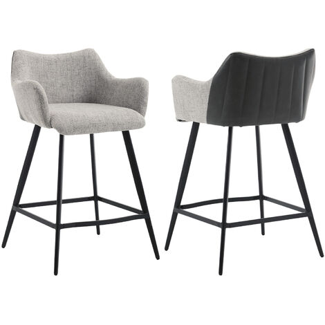 Wahson Office Chairs – Lot de 2 tabourets de bar modernes avec accoudoirs – Hauteur d'assise 66 cm – Cuir PU et lin – Pieds en métal noir