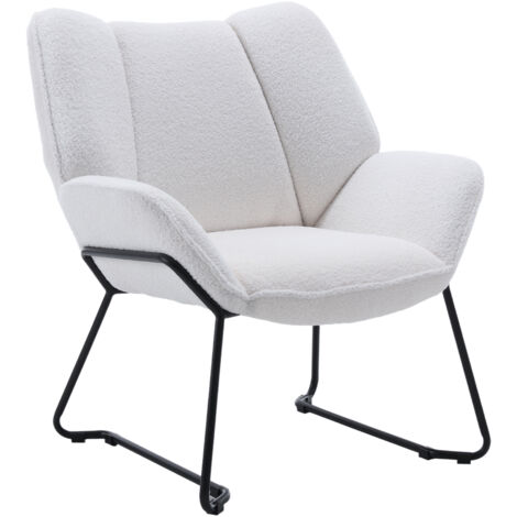 Wahson Office Chairs – Fauteuil relax en tissu chenille – Coussin épais et dossier souple – Structure métallique robuste – Pour salon et chambre – Blanc