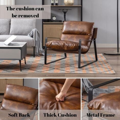 Fauteuil relax en PU, Fauteuil de Salon Confortable fauteuil Relaxant avec Siège Épais Fauteuil Lounge Pour Salon et Chambre, Similicuir, Marron