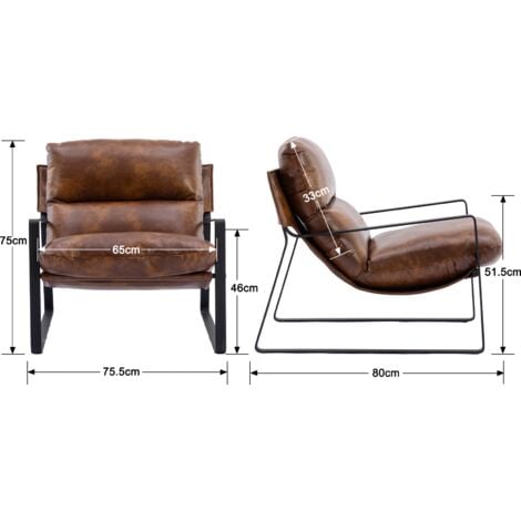 Fauteuil relax en PU, Fauteuil de Salon Confortable fauteuil Relaxant avec Siège Épais Fauteuil Lounge Pour Salon et Chambre, Similicuir, Marron