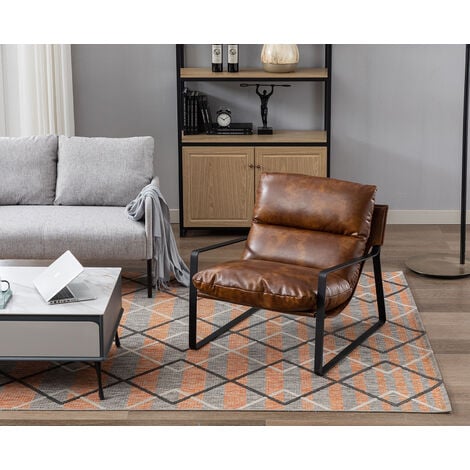 Fauteuil relax en PU, Fauteuil de Salon Confortable fauteuil Relaxant avec Siège Épais Fauteuil Lounge Pour Salon et Chambre, Similicuir, Marron