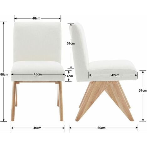 Chaises de Salle à Manger Bois Lot de 2 Chaise Salle a Manger Rétro avec Pied Bois Chaise de Cuisine Rembourrées avec Dossier, Beige