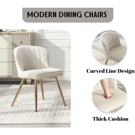 Chaise de Salle a Manger Lot de 2 Chaise Salle à Manger Moderne avec Coussin Épais Chaise de Cuisine avec Pied Doré, Velours, Beige