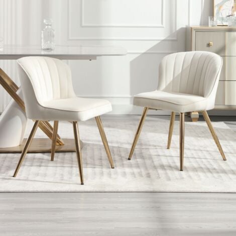 Chaise de Salle a Manger Lot de 2 Chaise Salle à Manger Moderne avec Coussin Épais Chaise de Cuisine avec Pied Doré, Velours, Beige