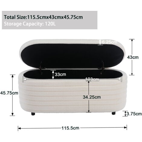 Banc de Rangement en Fausse Fourrure Banc d'entrée Pliable Coffre de Rangement d'une Capacité de 120L Banc Chaussure pour Salon, Beige