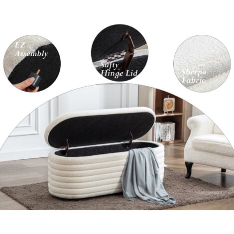 Banc de Rangement en Fausse Fourrure Banc d'entrée Pliable Coffre de Rangement d'une Capacité de 120L Banc Chaussure pour Salon, Beige