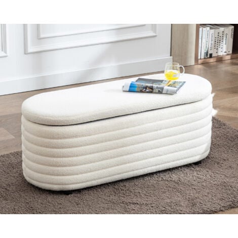 Banc de Rangement en Fausse Fourrure Banc d'entrée Pliable Coffre de Rangement d'une Capacité de 120L Banc Chaussure pour Salon, Beige