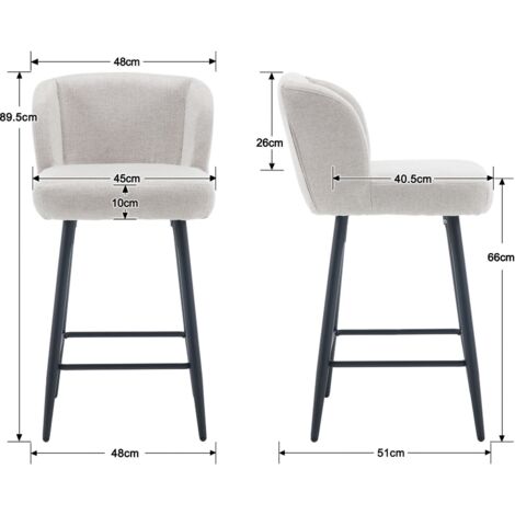 Tabourets de Bar en Lin - Keisha - Lot de 2 - Beige - Pieds en Bois Tabourets de Bar en Lin - Keisha - Lot de 2 - Beige - Pieds en Bois