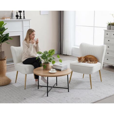 Lot De 2 Fauteuils De Lecture Modernes – Beiges, Rembourrés, Structure Acier Doré/noir – Neufs