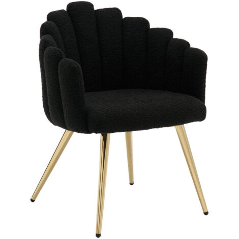 Wahson Office Chairs – Fauteuil relax moderne avec pieds dorés – Rembourrage en fausse fourrure noir – Confort optimal pour salon et chambre – Design élégant