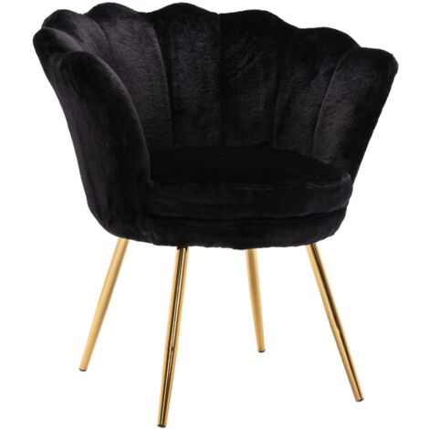 Wahson Office Chairs – Fauteuil relax en velours noir – Chaise coquillage moderne avec pieds en métal doré – Confort optimal avec coussin épais en éponge