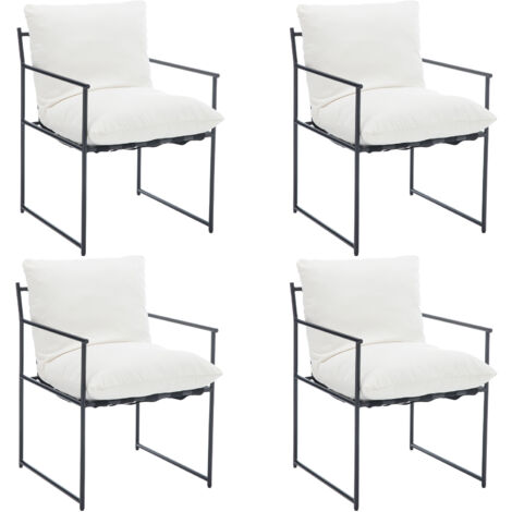 Chaise Salle à Manger Lot de 4 Chaise de Cuisine Moderne Rembourré avec Pieds en Métal Chaise de Salon avec Accoudoirs, Chenille, Blanc (1/5)